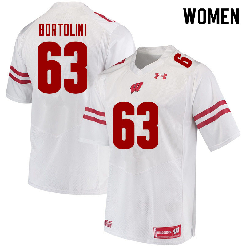 Wisconsin Badgers Women's #63 Tanor Bortolini NCAA Under Armour Authentic White College Stitched Football Jersey GQ40W00GS